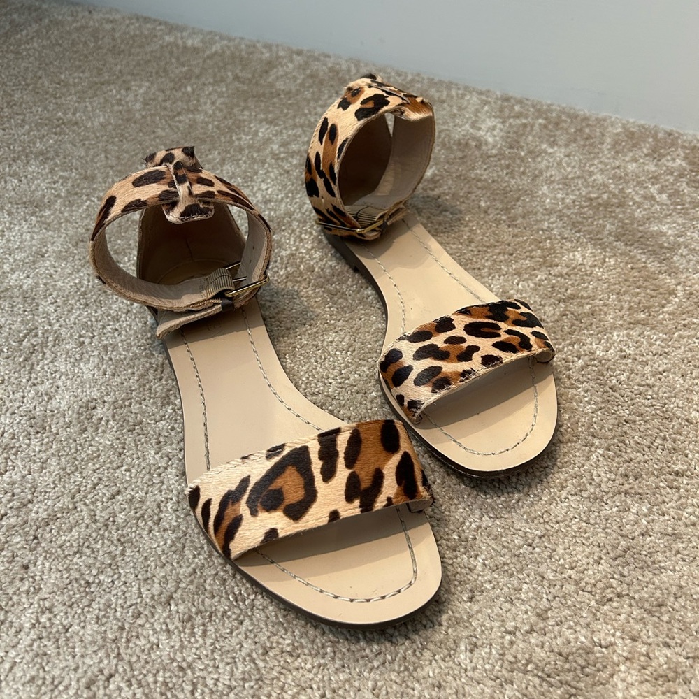 J Crew Leopard Print Women's Flat Sandals size 6
